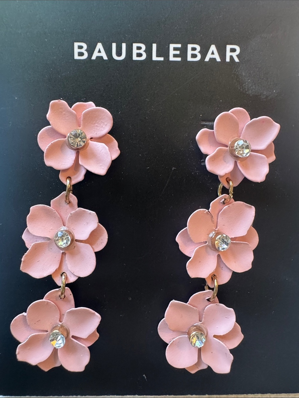 BaubleBar Blush Pink Triple Flower Drop Earrings